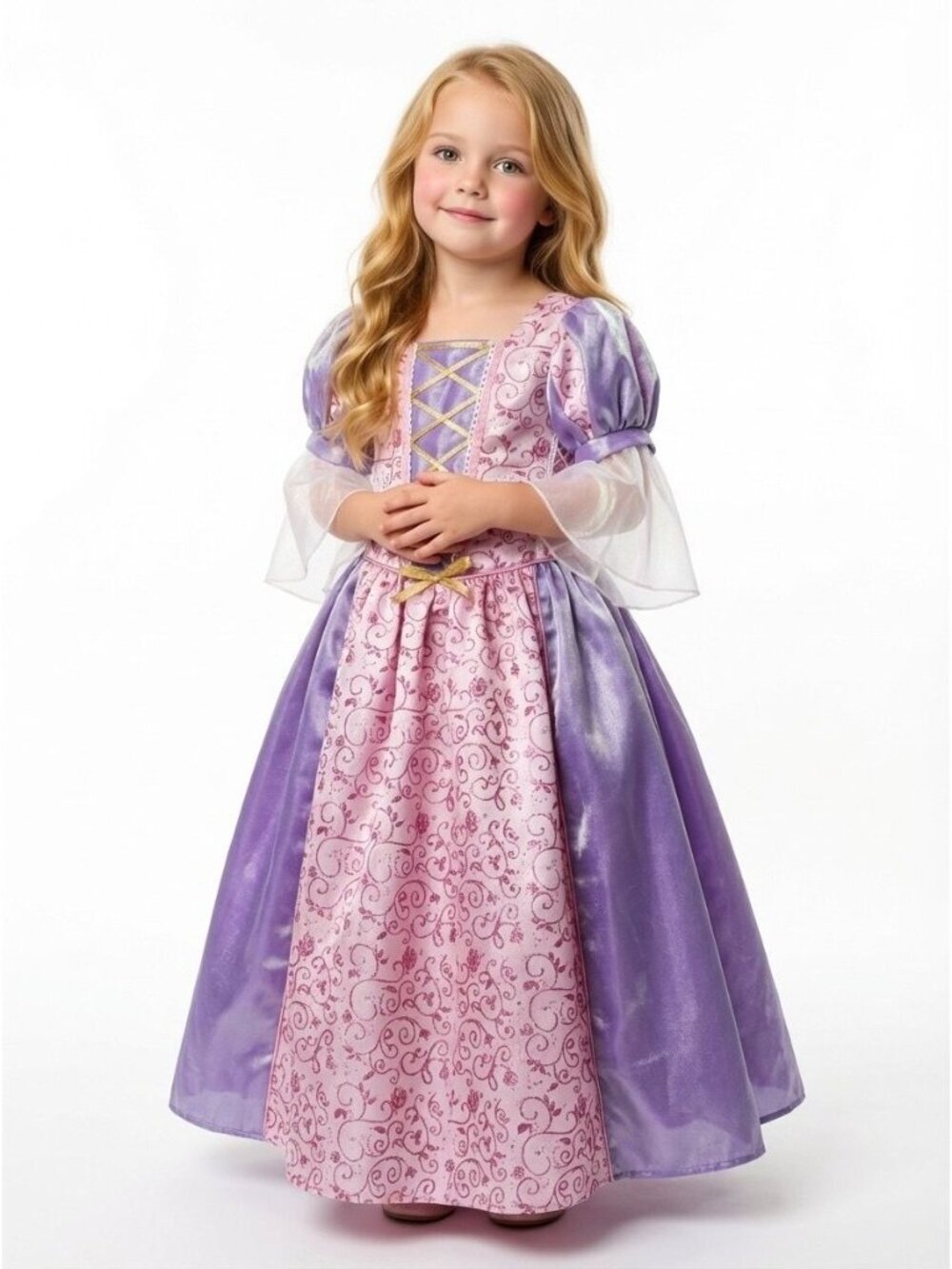 Girls Rapunzel Princess Costume Dress Lavender Pink Satin Organza Birthday Party